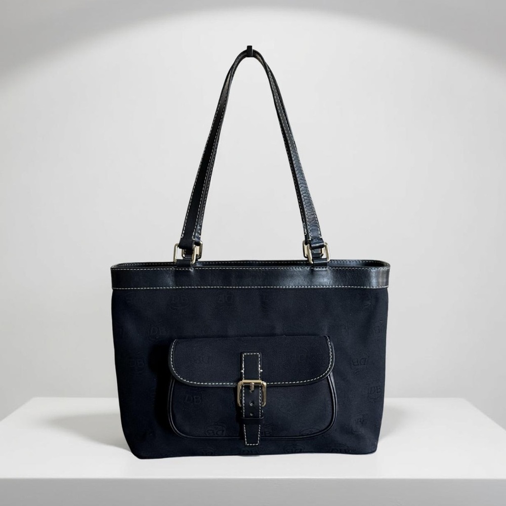 Authentic Dooney & Bourke Black Canvas Tote Bag with Leather Trim!